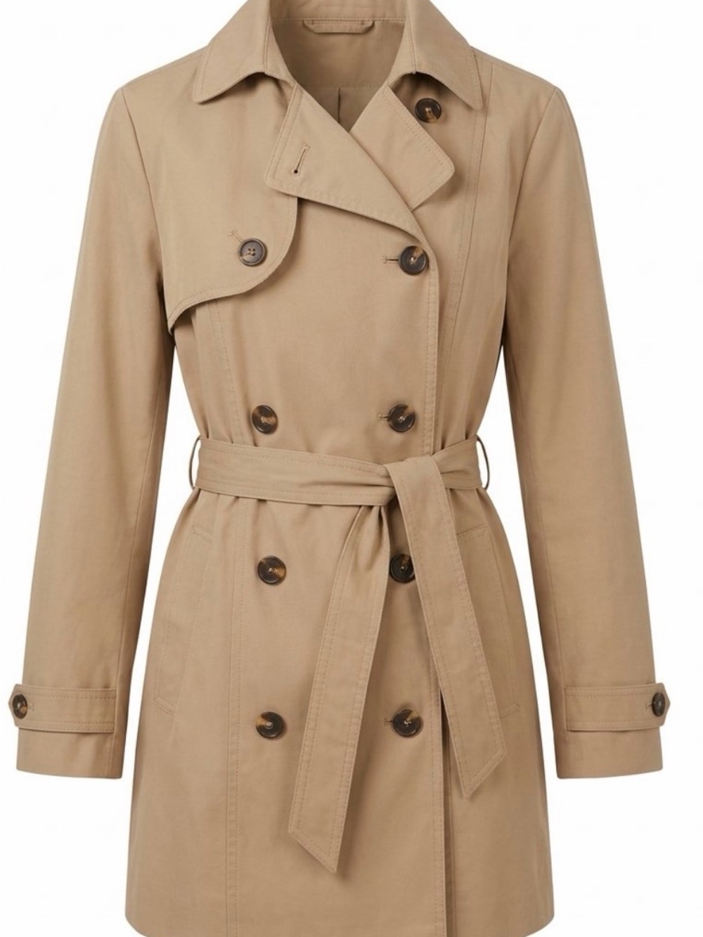 GAP women’s medium tan khaki button up lined mid length belted trench coat